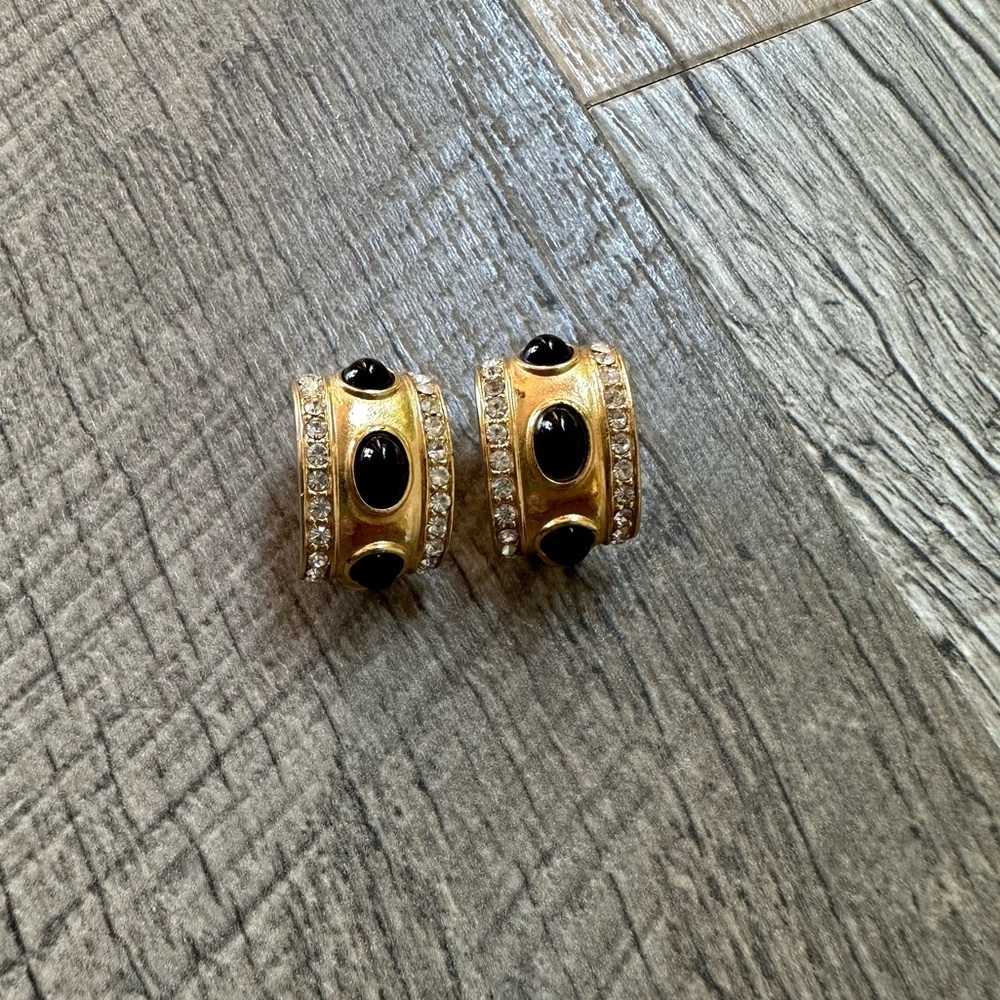 Vintage Givenchy Hooped Clip On Stone Earrings